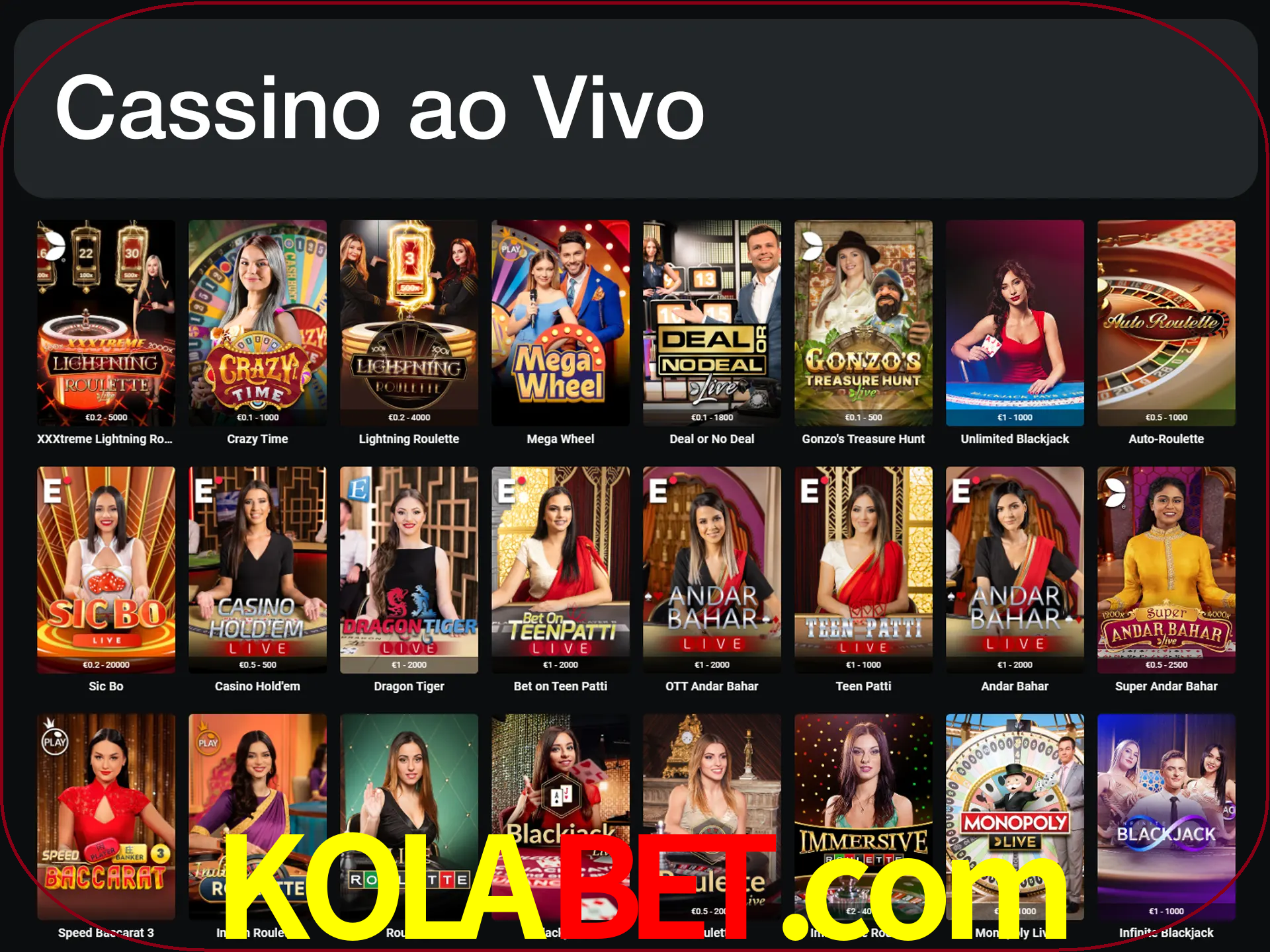 Jogue jogos de cassino com um verdadeiro dealer.